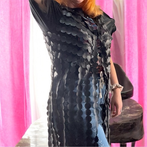 VTG Just B Black Sheer Scalloped Vest Medium Grunge 90s - Picture 3 of 8